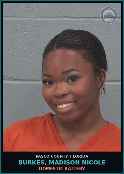 CCW arrest card for BURKES, MADISON NICOLE in Pasco County: DOMESTIC BATTERY