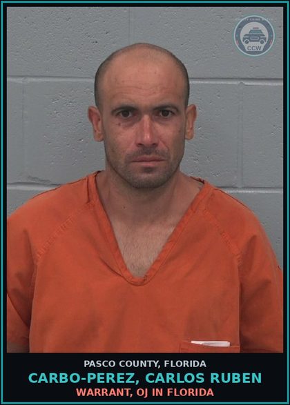 CCW arrest card for CARBO-PEREZ, CARLOS RUBEN in Pasco County: WARRANT, OJ IN FLORIDA
