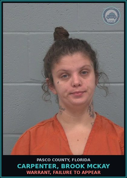 CCW arrest card for CARPENTER, BROOK MCKAY in Pasco County: WARRANT, FAILURE TO APPEAR