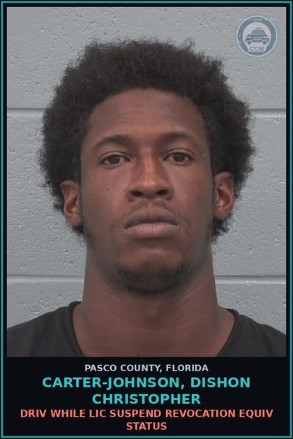 CCW arrest card for CARTER-JOHNSON, DISHON CHRISTOPHER in Pasco County: DRIV WHILE LIC SUSPEND REVOCATION EQUIV STATUS