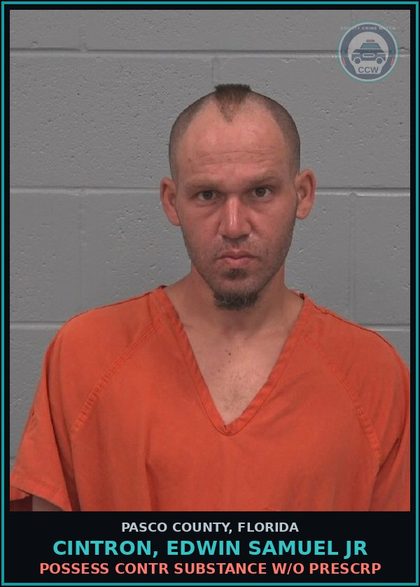 CCW arrest card for CINTRON, EDWIN SAMUEL JR in Pasco County: POSSESS contr substance W/O PRESCRIPTION