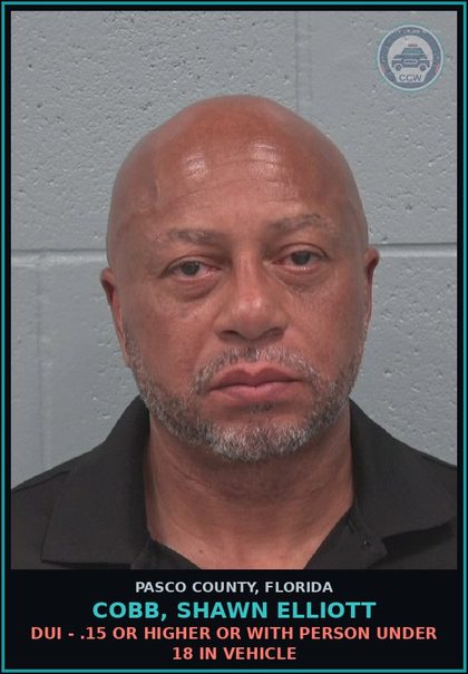 CCW arrest card for COBB, SHAWN ELLIOTT in Pasco County: DUI - .15 OR HIGHER OR WITH PERSON UNDER 18 IN VEHICLE