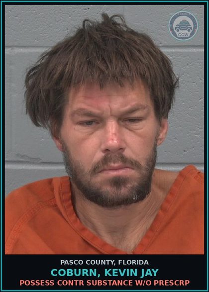 CCW arrest card for COBURN, KEVIN JAY in Pasco County: POSSESS contr substance W/O PRESCRIPTION