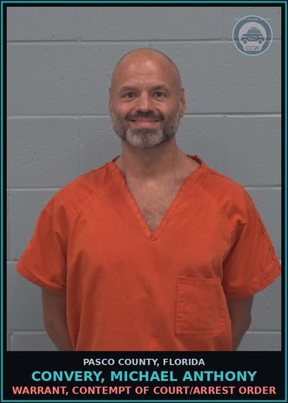 CCW arrest card for CONVERY, MICHAEL ANTHONY in Pasco County: WARRANT, CONTEMPT OF COURT/ARREST ORDER