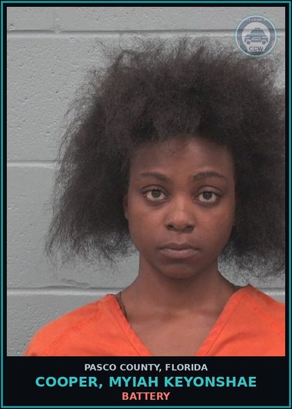 CCW arrest card for COOPER, MYIAH KEYONSHAE in Pasco County: BATTERY