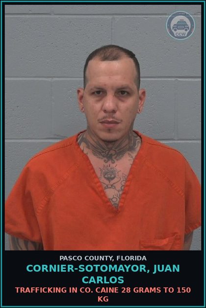 CCW arrest card for CORNIER-SOTOMAYOR, JUAN CARLOS in Pasco County: TRAFFICKING IN COCAINE 28 GRAMS TO 150 KG