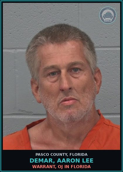 CCW arrest card for DEMAR, AARON LEE in Pasco County: WARRANT, OJ IN FLORIDA