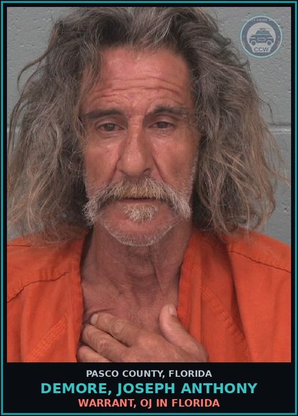 CCW arrest card for DEMORE, JOSEPH ANTHONY in Pasco County: WARRANT, OJ IN FLORIDA