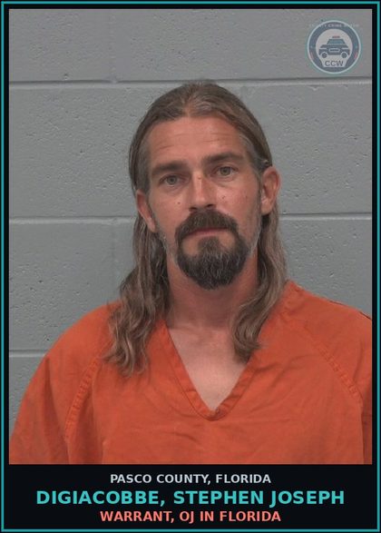 CCW arrest card for DIGIACOBBE, STEPHEN JOSEPH in Pasco County: WARRANT, OJ IN FLORIDA