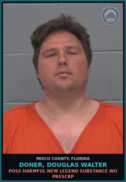 CCW arrest card for DONER, DOUGLAS WALTER in Pasco County: POSSESS contr substance W/O PRESCRIPTION