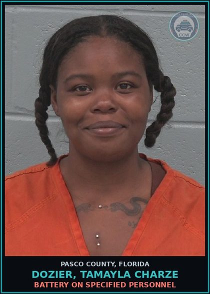 CCW arrest card for DOZIER, TAMAYLA CHARZE in Pasco County: BATTERY ON SPECIFIED PERSONNEL
