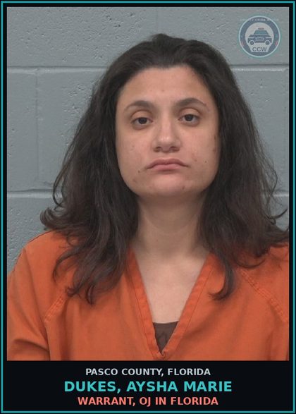 CCW arrest card for DUKES, AYSHA MARIE in Pasco County: WARRANT, OJ IN FLORIDA