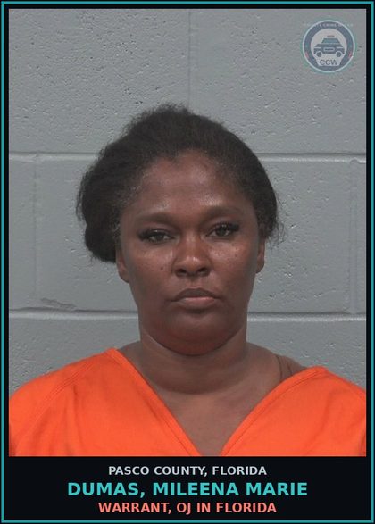 CCW arrest card for DUMAS, MILEENA MARIE in Pasco County: WARRANT, OJ IN FLORIDA