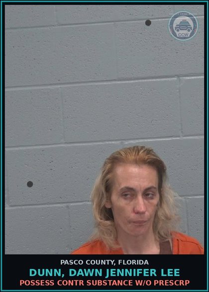 CCW arrest card for DUNN, DAWN JENNIFER LEE in Pasco County: POSSESS contr substance W/O PRESCRIPTION