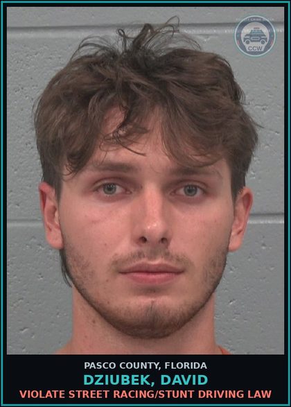 CCW arrest card for DZIUBEK, DAVID in Pasco County: VIOLATE STREET RACING/STUNT DRIVING LAW