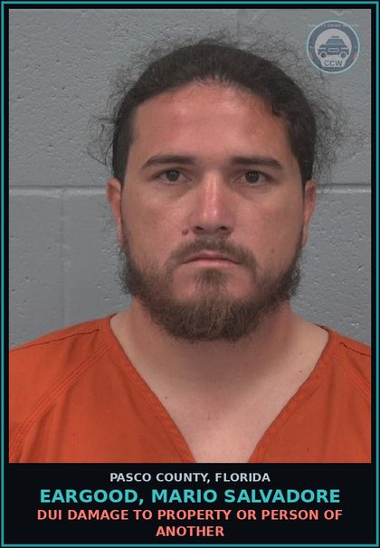 CCW arrest card for EARGOOD, MARIO SALVADORE in Pasco County: POSSESS 20 GRAMS OR LESS