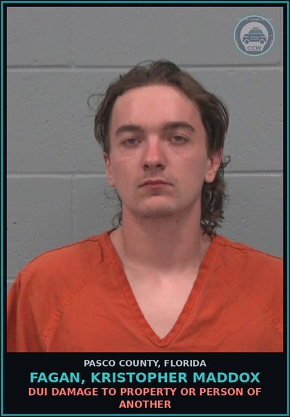 CCW arrest card for FAGAN, KRISTOPHER MADDOX in Pasco County: DUI DAMAGE TO PROPERTY OR PERSON OF ANOTHER
