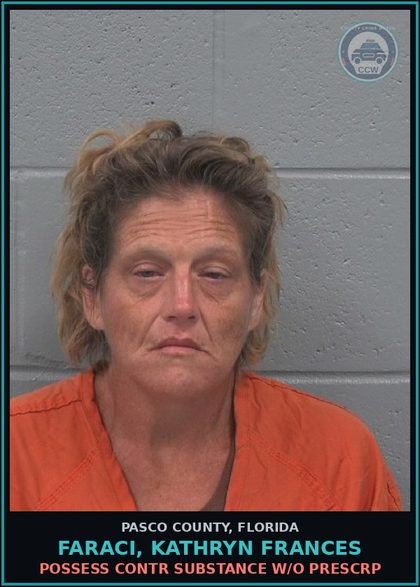 CCW arrest card for FARACI, KATHRYN FRANCES in Pasco County: POSSESS contr substance W/O PRESCRIPTION