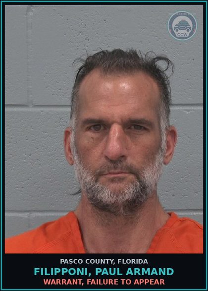 CCW arrest card for FILIPPONI, PAUL ARMAND in Pasco County: WARRANT, FAILURE TO APPEAR