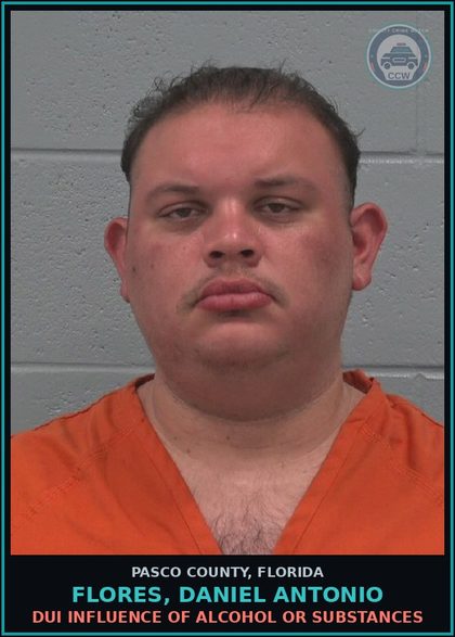 CCW arrest card for FLORES, DANIEL ANTONIO in Pasco County: DUI INFLUENCE OF ALCOHOL OR DRUGS