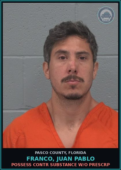 CCW arrest card for FRANCO, JUAN PABLO in Pasco County: POSSESS contr substance W/O PRESCRIPTION