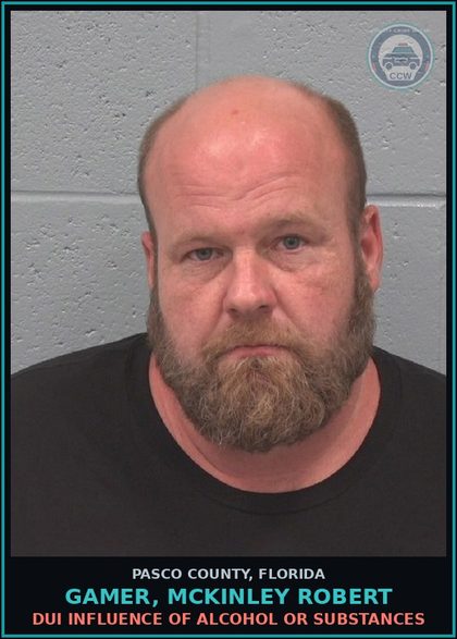 CCW arrest card for GAMER, MCKINLEY ROBERT in Pasco County: DUI INFLUENCE OF ALCOHOL OR DRUGS