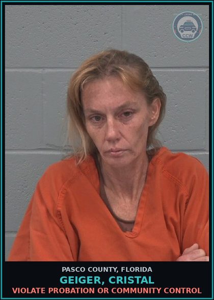 CCW arrest card for GEIGER, CRISTAL in Pasco County: VIOLATE PROBATION OR COMMUNITY CONTROL