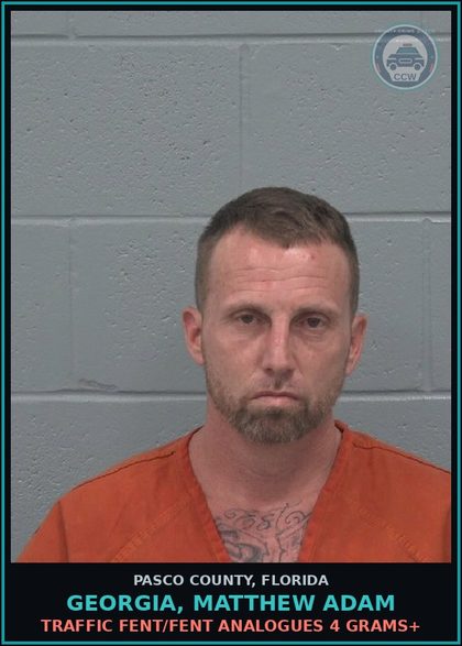 CCW arrest card for GEORGIA, MATTHEW ADAM in Pasco County: TRAFFIC Fent/Fent ANALOGUES 4 GRAMS+