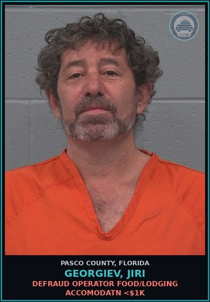 CCW arrest card for GEORGIEV, JIRI in Pasco County: DEFRAUD OPERATOR FOOD/LODGING ACCOMODATN <$1K