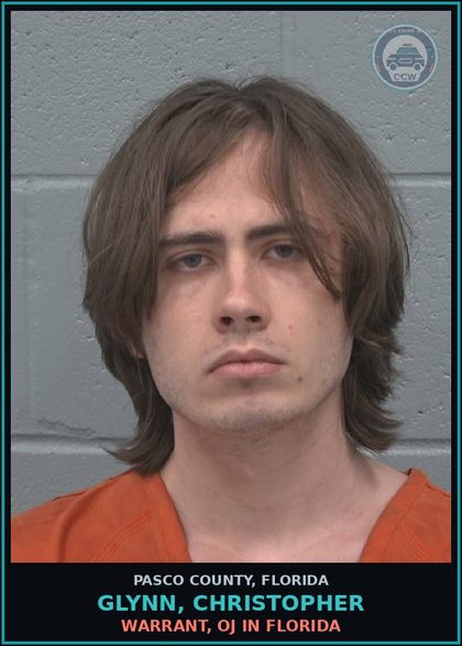 CCW arrest card for GLYNN, CHRISTOPHER in Pasco County: WARRANT, OJ IN FLORIDA