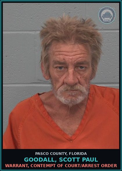 CCW arrest card for GOODALL, SCOTT PAUL in Pasco County: WARRANT, CONTEMPT OF COURT/ARREST ORDER