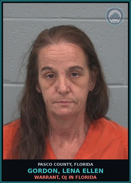 CCW arrest card for GORDON, LENA ELLEN in Pasco County: WARRANT, OJ IN FLORIDA
