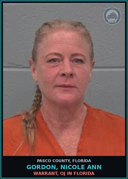 CCW arrest card for GORDON, NICOLE ANN in Pasco County: WARRANT, OJ IN FLORIDA