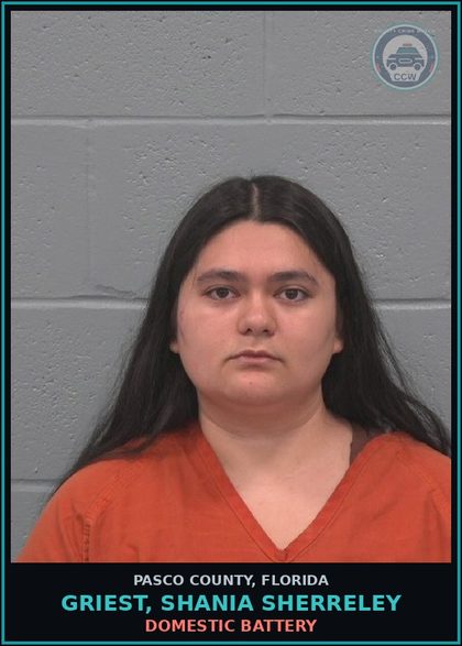 CCW arrest card for GRIEST, SHANIA SHERRELEY in Pasco County: DOMESTIC BATTERY