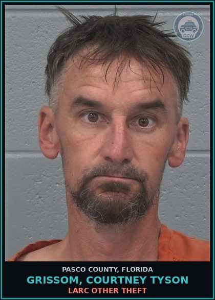 CCW arrest card for GRISSOM, COURTNEY TYSON in Pasco County: LARC OTHER THEFT