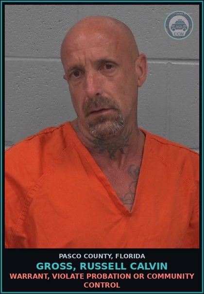 CCW arrest card for GROSS, RUSSELL CALVIN in Pasco County: WARRANT, VIOLATE PROBATION OR COMMUNITY CONTROL