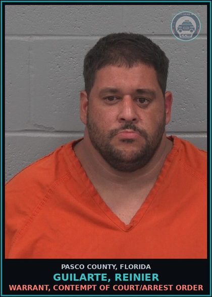 CCW arrest card for GUILARTE, REINIER in Pasco County: WARRANT, CONTEMPT OF COURT/ARREST ORDER