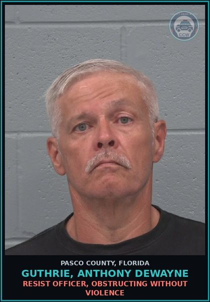CCW arrest card for GUTHRIE, ANTHONY DEWAYNE in Pasco County: RESIST OFFICER, OBSTRUCTING WITHOUT VIOLENCE