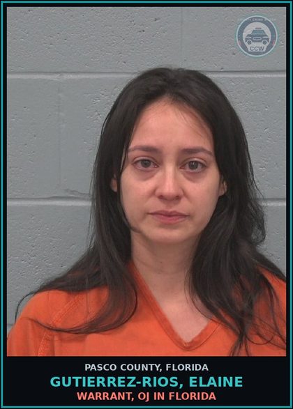 CCW arrest card for GUTIERREZ-RIOS, ELAINE in Pasco County: WARRANT, OJ IN FLORIDA