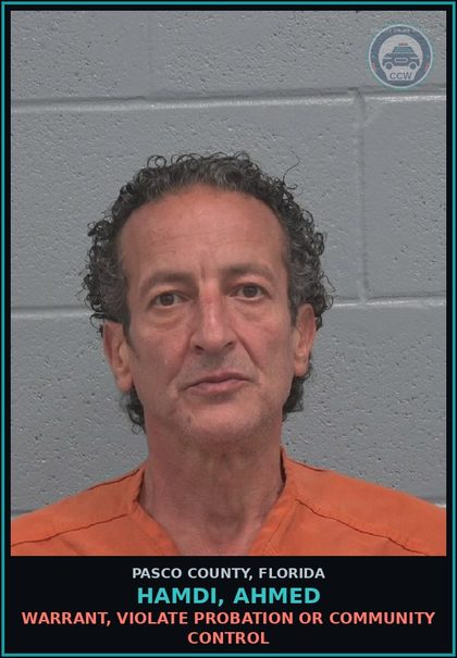 CCW arrest card for HAMDI, AHMED in Pasco County: WARRANT, VIOLATE PROBATION OR COMMUNITY CONTROL