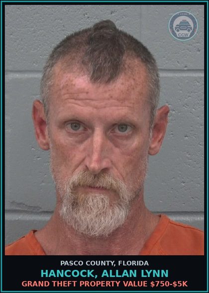 CCW arrest card for HANCOCK, ALLAN LYNN in Pasco County: UTTER FALSE BANK BILL/NOTE/CHECK/DRAFT