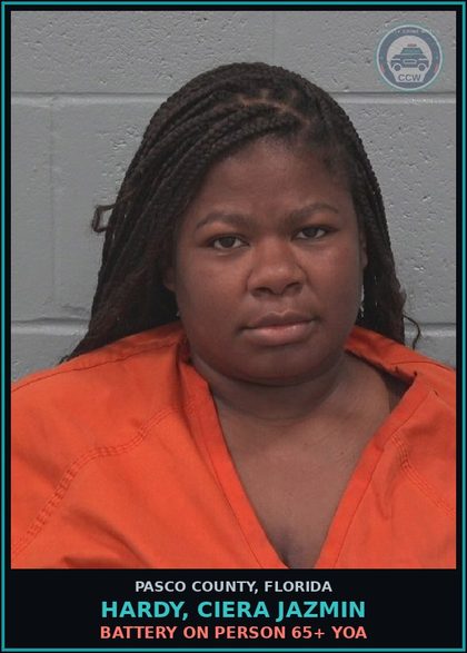 CCW arrest card for HARDY, CIERA JAZMIN in Pasco County: BATTERY ON PERSON 65+ YOA