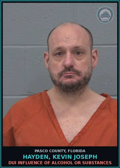 CCW arrest card for HAYDEN, KEVIN JOSEPH in Pasco County: POSSESS contr substance W/O PRESCRIPTION