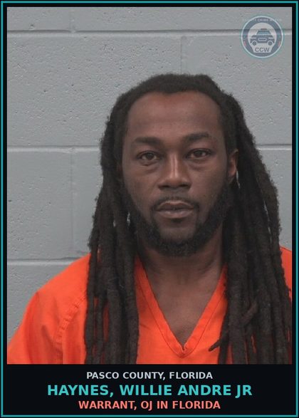 CCW arrest card for HAYNES, WILLIE ANDRE JR in Pasco County: WARRANT, OJ IN FLORIDA