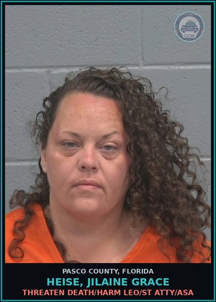 CCW arrest card for HEISE, JILAINE GRACE in Pasco County: THREATEN DEATH/HARM LEO/ST ATTY/ASA