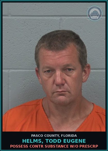 CCW arrest card for HELMS, TODD EUGENE in Pasco County: POSSESS contr substance W/O PRESCRIPTION