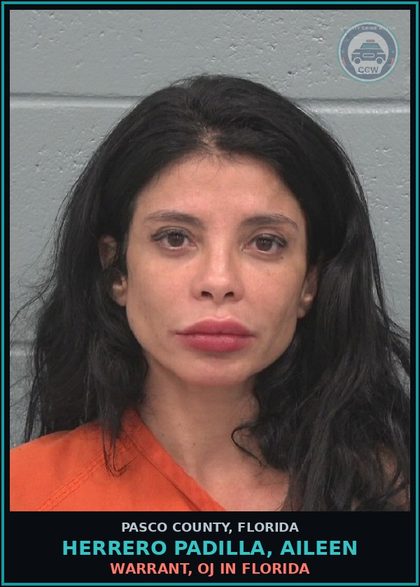 CCW arrest card for HERRERO PADILLA, AILEEN in Pasco County: WARRANT, OJ IN FLORIDA