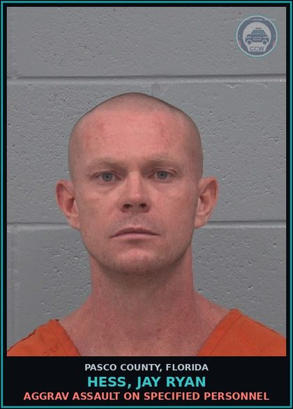 CCW arrest card for HESS, JAY RYAN in Pasco County: AGGRAV ASSAULT ON SPECIFIED PERSONNEL