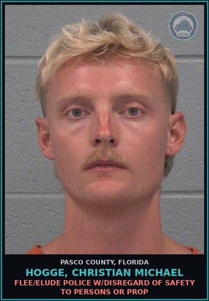 CCW arrest card for HOGGE, CHRISTIAN MICHAEL in Pasco County: FLEE/ELUDE POLICE W/DISREGARD OF SAFETY TO PERSONS OR PROP