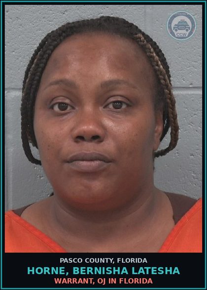 CCW arrest card for HORNE, BERNISHA LATESHA in Pasco County: WARRANT, OJ IN FLORIDA